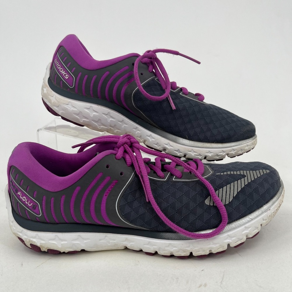 Brooks Pure Flow 6 Running Jogging Shoes‎ WOMENS Gray Purple Lace Up SIZE 7.5
